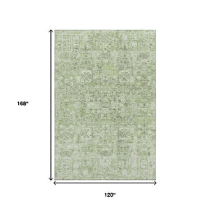 HomeRoots 10' X 14' Green And Ivory Floral Area Rug - Washable, UV Protected, Durable for High-Traffic Spaces 651178