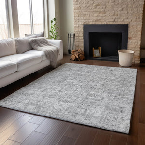 HomeRoots 5' X 8' Gray and Silver Floral Area Rug - Stylish, Washable, UV-Resistant for High-Traffic Areas 651180