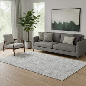 HomeRoots 5' X 8' Gray and Silver Floral Area Rug - Stylish, Washable, UV-Resistant for High-Traffic Areas 651180