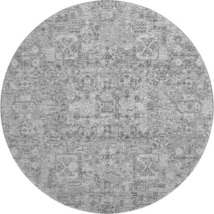 HomeRoots 8' Gray and Silver Floral Washable Round Rug - Durable, UV-Protected, Perfect for Family Homes! 651181