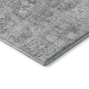 HomeRoots 8' Gray and Silver Floral Washable Round Rug - Durable, UV-Protected, Perfect for Family Homes! 651181