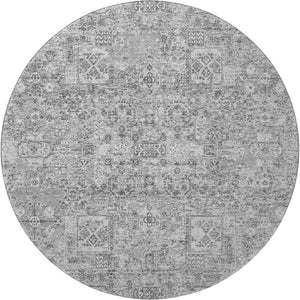 HomeRoots 8' Gray and Silver Floral Washable Round Rug - Durable, UV-Protected, Perfect for Family Homes! 651181