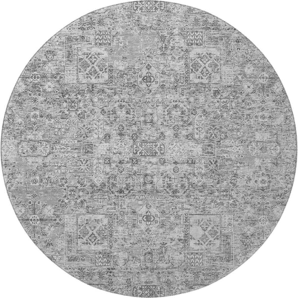 HomeRoots 8' Gray and Silver Floral Washable Round Rug - Durable, UV-Protected, Perfect for Family Homes! 651181