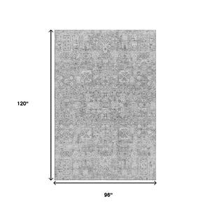 HomeRoots 8' X 10' Gray and Silver Floral Area Rug - Washable, Stain Resistant, UV Protected for High Traffic Areas 651182