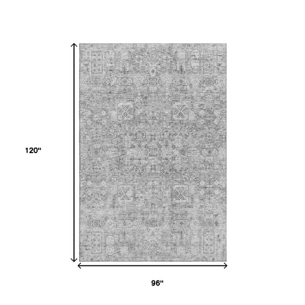 HomeRoots 8' X 10' Gray and Silver Floral Area Rug - Washable, Stain Resistant, UV Protected for High Traffic Areas 651182