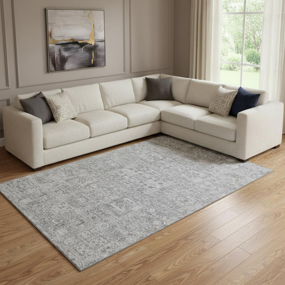 HomeRoots 8' X 10' Gray and Silver Floral Area Rug - Washable, Stain Resistant, UV Protected for High Traffic Areas 651182