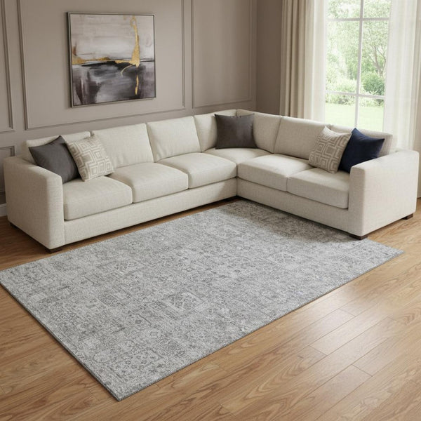 HomeRoots 8' X 10' Gray and Silver Floral Area Rug - Washable, Stain Resistant, UV Protected for High Traffic Areas 651182