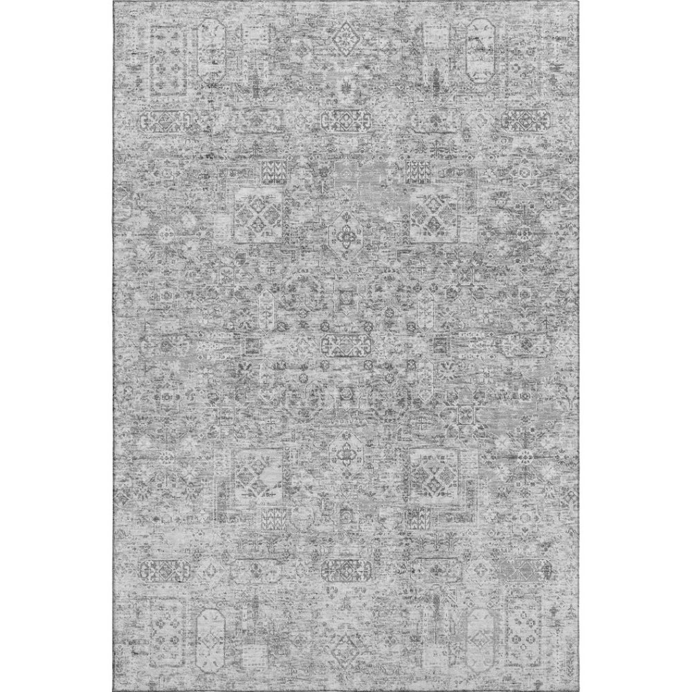 HomeRoots 8' X 10' Gray and Silver Floral Area Rug - Washable, Stain Resistant, UV Protected for High Traffic Areas 651182