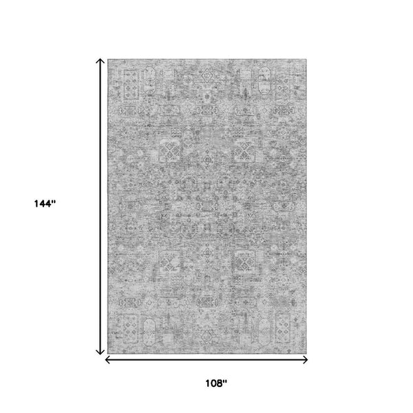 HomeRoots 9' X 12' Gray Floral Area Rug - Stylish, Washable, UV-Protected Design for Homes with Kids & Pets 651183
