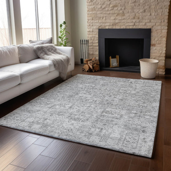 HomeRoots 9' X 12' Gray Floral Area Rug - Stylish, Washable, UV-Protected Design for Homes with Kids & Pets 651183