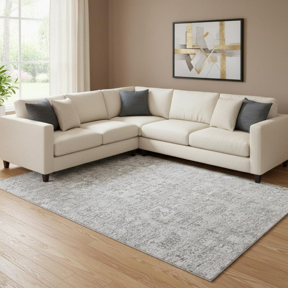 HomeRoots 10' X 14' Gray And Silver Floral Area Rug - Washable, UV-Protected, Stylish for High-Traffic Spaces 651184