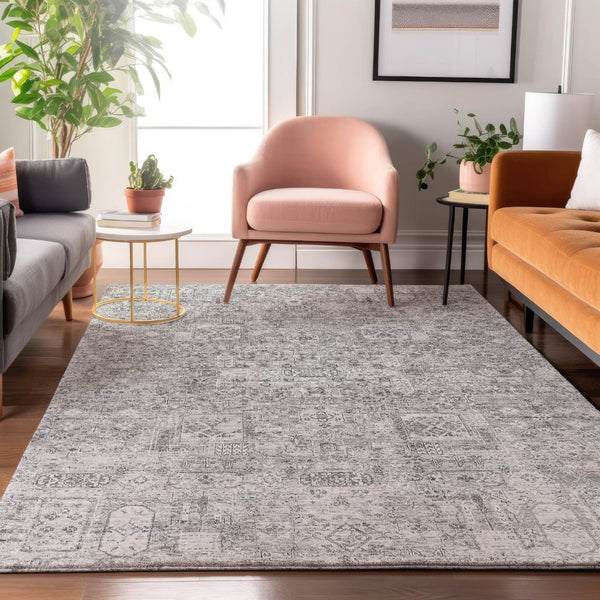 HomeRoots 10' X 14' Gray And Silver Floral Area Rug - Washable, UV-Protected, Stylish for High-Traffic Spaces 651184