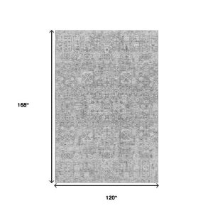 HomeRoots 10' X 14' Gray And Silver Floral Area Rug - Washable, UV-Protected, Stylish for High-Traffic Spaces 651184