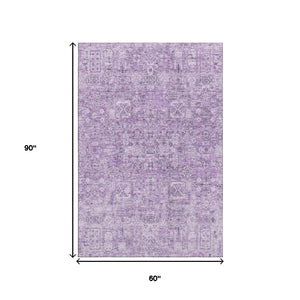 HomeRoots 5' X 8' Lilac & Ivory Floral Washable Area Rug – Durable, Stain-Resistant, UV Protected for Homes 651186
