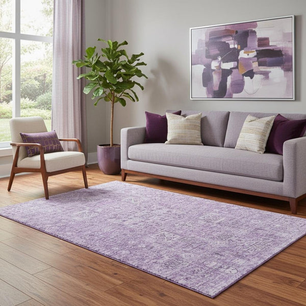 HomeRoots 5' X 8' Lilac & Ivory Floral Washable Area Rug – Durable, Stain-Resistant, UV Protected for Homes 651186
