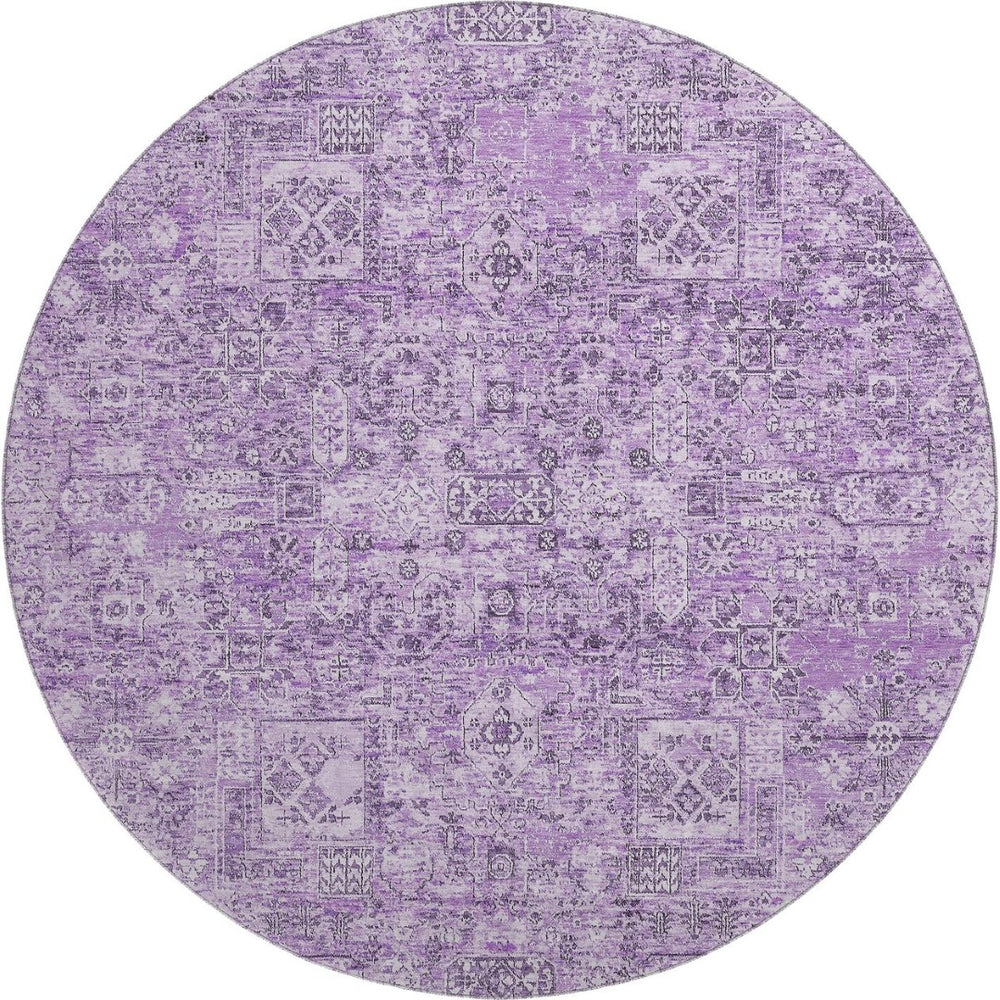 HomeRoots 8' Lilac and Ivory Floral Washable Round Rug - UV Protected, Stain Resistant, Perfect for Homes! 651187