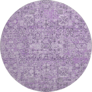 HomeRoots 8' Lilac and Ivory Floral Washable Round Rug - UV Protected, Stain Resistant, Perfect for Homes! 651187