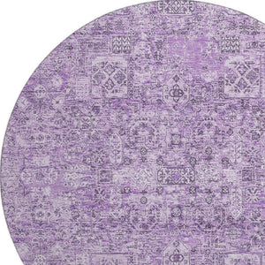 HomeRoots 8' Lilac and Ivory Floral Washable Round Rug - UV Protected, Stain Resistant, Perfect for Homes! 651187