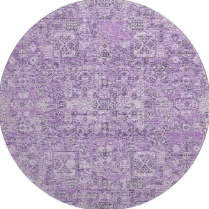 HomeRoots 8' Lilac and Ivory Floral Washable Round Rug - UV Protected, Stain Resistant, Perfect for Homes! 651187