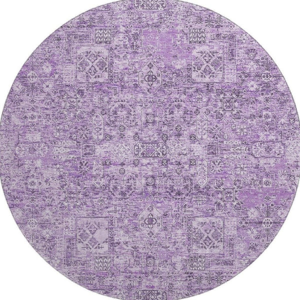 HomeRoots 8' Lilac and Ivory Floral Washable Round Rug - UV Protected, Stain Resistant, Perfect for Homes! 651187