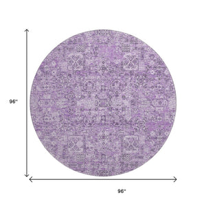 HomeRoots 8' Lilac and Ivory Floral Washable Round Rug - UV Protected, Stain Resistant, Perfect for Homes! 651187