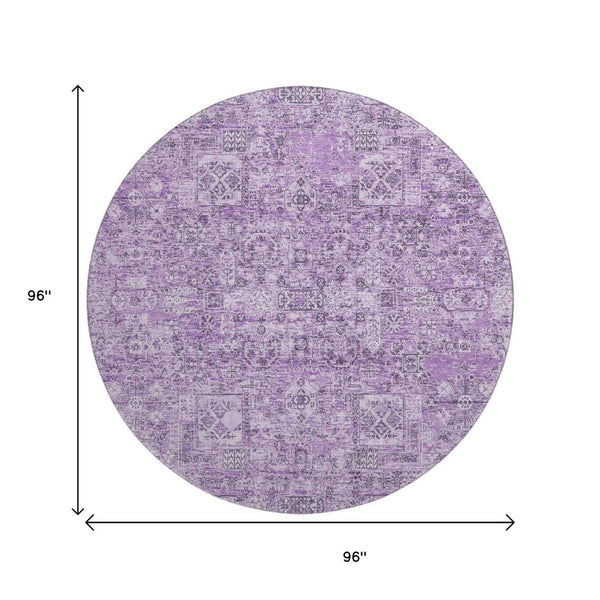 HomeRoots 8' Lilac and Ivory Floral Washable Round Rug - UV Protected, Stain Resistant, Perfect for Homes! 651187