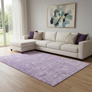 HomeRoots 8' X 10' Lilac Floral Area Rug - Washable, UV Protected, Stain-Resistant for Home & Outdoor Spaces 651188