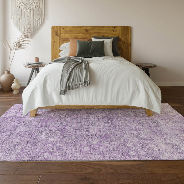 HomeRoots 9' X 12' Lilac Floral Area Rug - Washable, UV-Protected, Stain-Resistant for High-Traffic Homes! 651189