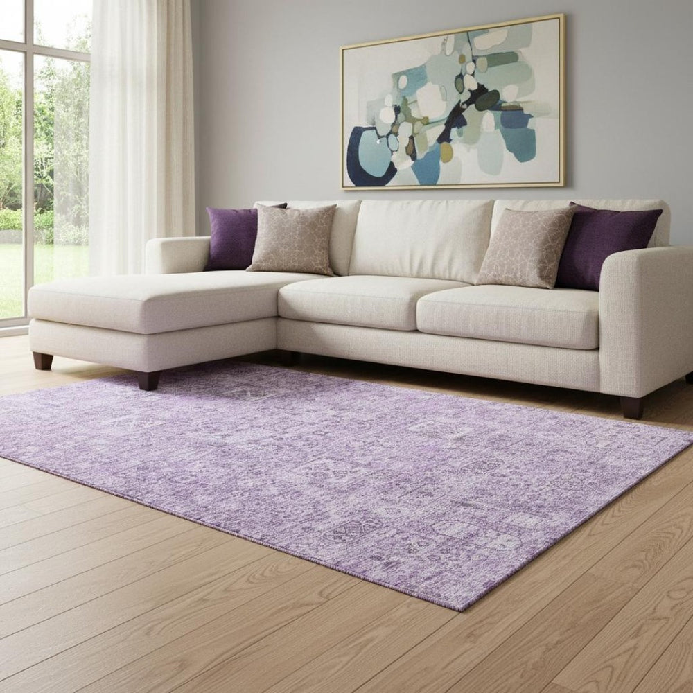 HomeRoots 10' X 14' Lilac and Ivory Floral Area Rug – Stylish, Washable, UV-Protected for Busy Homes & Kids 651190