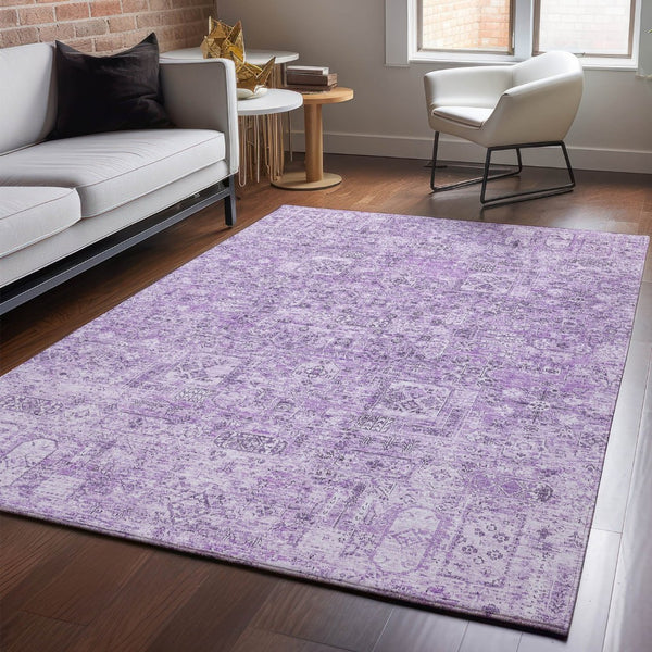 HomeRoots 10' X 14' Lilac and Ivory Floral Area Rug – Stylish, Washable, UV-Protected for Busy Homes & Kids 651190