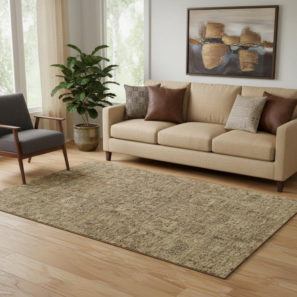 HomeRoots 5' X 8' Coffee and Charcoal Floral Area Rug - Washable, UV-Protected, Stain-Resistant & Durable Design 651192