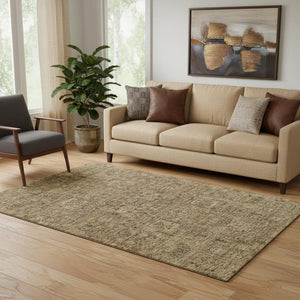 HomeRoots 5' X 8' Coffee and Charcoal Floral Area Rug - Washable, UV-Protected, Stain-Resistant & Durable Design 651192