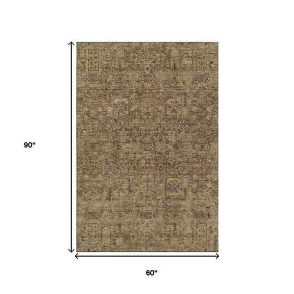 HomeRoots 5' X 8' Coffee and Charcoal Floral Area Rug - Washable, UV-Protected, Stain-Resistant & Durable Design 651192
