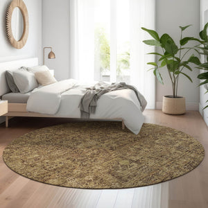 HomeRoots 8' Coffee and Charcoal Floral Round Rug – Washable, UV-Protected, Durable, Stain-Resistant Design 651193