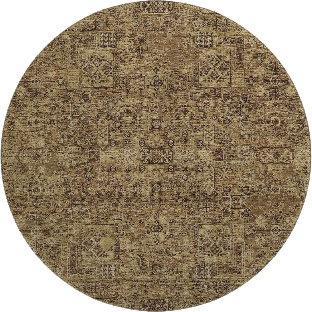 HomeRoots 8' Coffee and Charcoal Floral Round Rug – Washable, UV-Protected, Durable, Stain-Resistant Design 651193