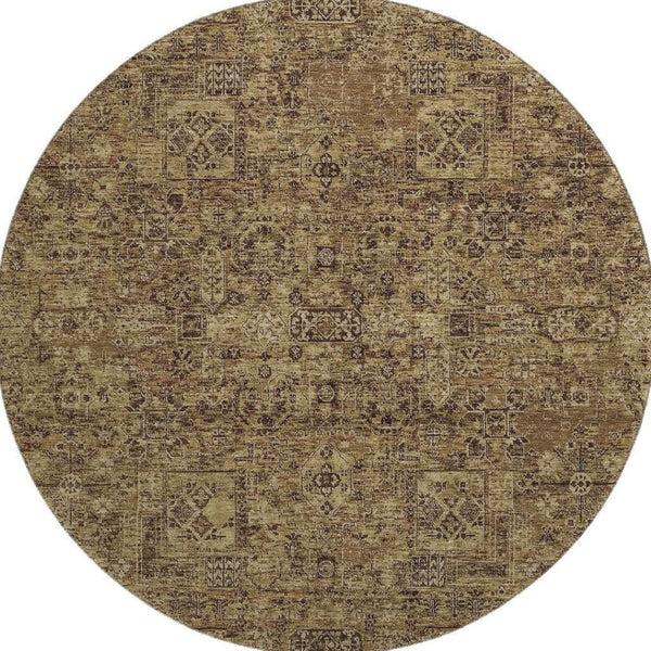 HomeRoots 8' Coffee and Charcoal Floral Round Rug – Washable, UV-Protected, Durable, Stain-Resistant Design 651193