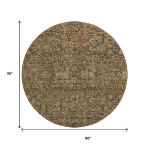 HomeRoots 8' Coffee and Charcoal Floral Round Rug – Washable, UV-Protected, Durable, Stain-Resistant Design 651193