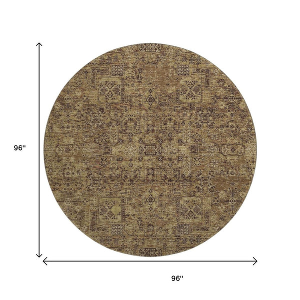 HomeRoots 8' Coffee and Charcoal Floral Round Rug – Washable, UV-Protected, Durable, Stain-Resistant Design 651193
