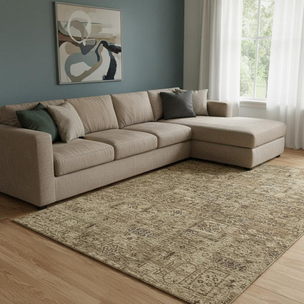 HomeRoots 8' X 10' Coffee Charcoal Floral Area Rug - Washable, UV Protected, Perfect for Homes with Kids & Pets 651194