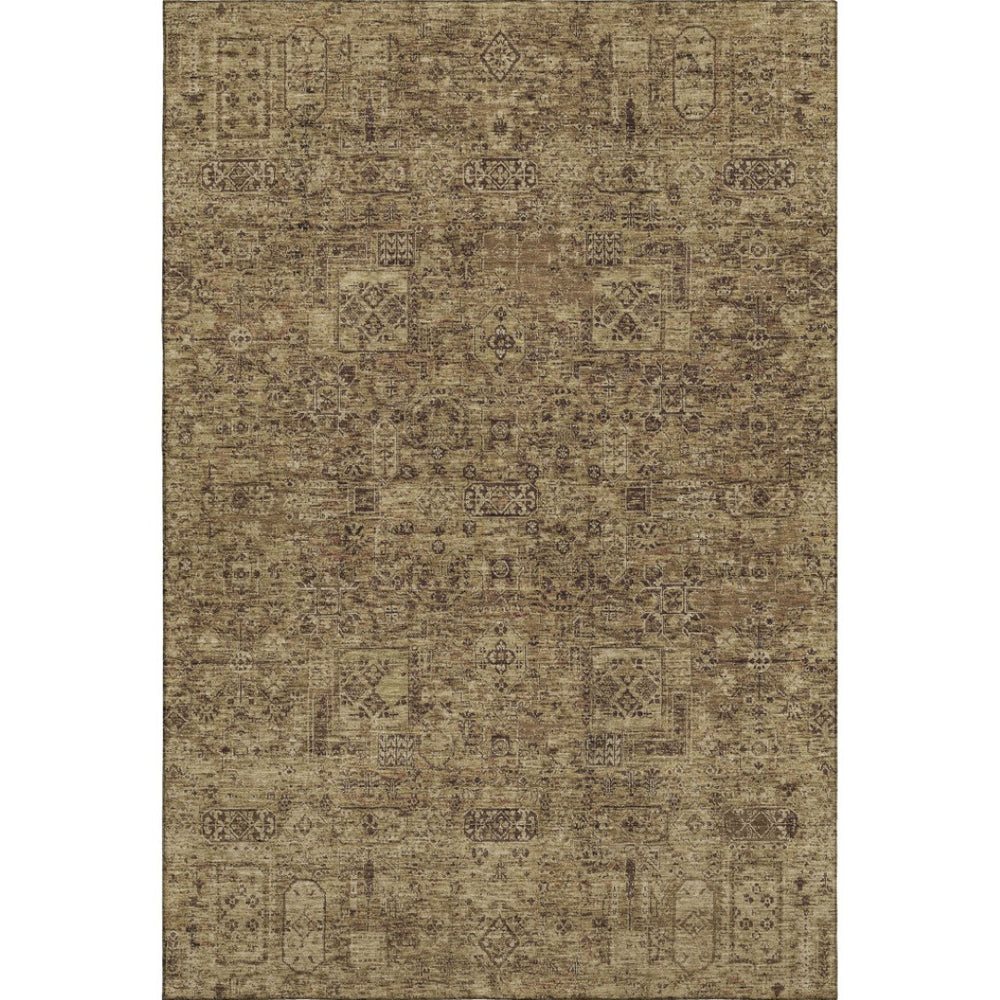 HomeRoots 9' X 12' Coffee & Charcoal Floral Washable Area Rug - Stain Resistant, UV Protected for Busy Homes 651195