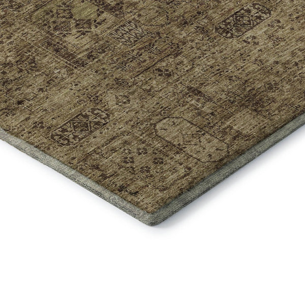 HomeRoots 9' X 12' Coffee & Charcoal Floral Washable Area Rug - Stain Resistant, UV Protected for Busy Homes 651195