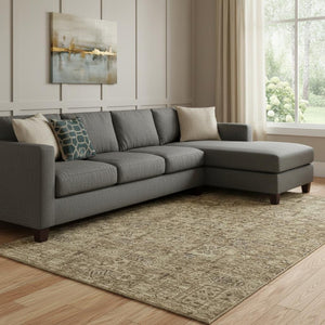 HomeRoots 9' X 12' Coffee & Charcoal Floral Washable Area Rug - Stain Resistant, UV Protected for Busy Homes 651195