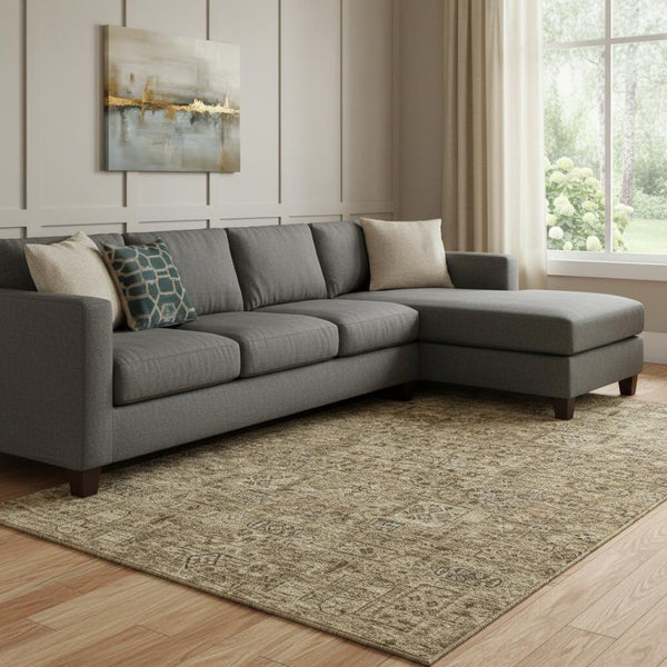 HomeRoots 9' X 12' Coffee & Charcoal Floral Washable Area Rug - Stain Resistant, UV Protected for Busy Homes 651195