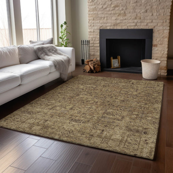 HomeRoots 10' X 14' Coffee & Charcoal Floral Area Rug – Washable, UV-Protected, Stain-Resistant Design for Homes 651196