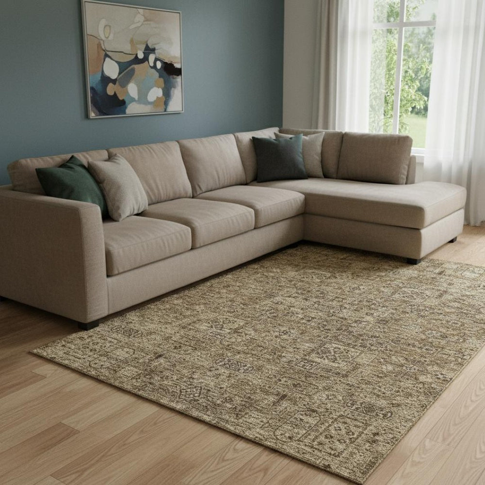 HomeRoots 10' X 14' Coffee & Charcoal Floral Area Rug – Washable, UV-Protected, Stain-Resistant Design for Homes 651196