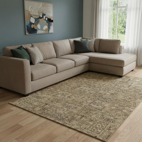 HomeRoots 10' X 14' Coffee & Charcoal Floral Area Rug – Washable, UV-Protected, Stain-Resistant Design for Homes 651196