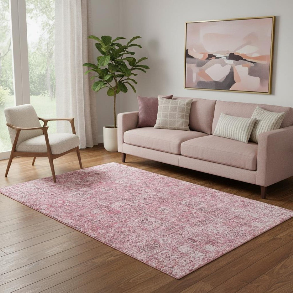 HomeRoots 5' X 8' Pink Floral Area Rug - Washable, UV Protected, Durable & Pet-Friendly for Stylish Spaces 651198