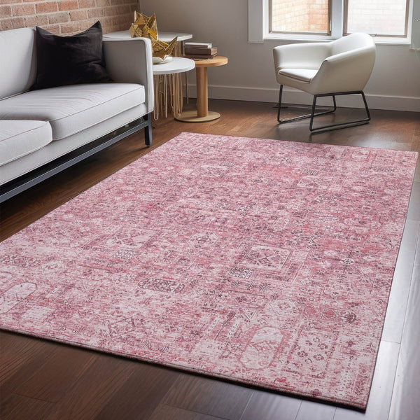 HomeRoots 5' X 8' Pink Floral Area Rug - Washable, UV Protected, Durable & Pet-Friendly for Stylish Spaces 651198