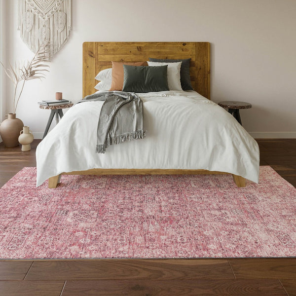 HomeRoots 5' X 8' Pink Floral Area Rug - Washable, UV Protected, Durable & Pet-Friendly for Stylish Spaces 651198