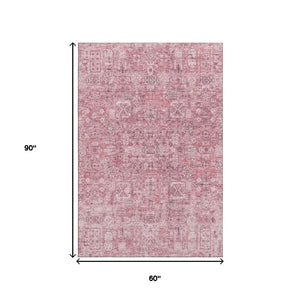 HomeRoots 5' X 8' Pink Floral Area Rug - Washable, UV Protected, Durable & Pet-Friendly for Stylish Spaces 651198